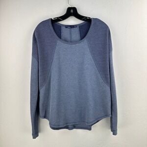 PrAna Sweater Womens L Blue Waffle Knit Long Sleeve Round Neck Pullover High Low